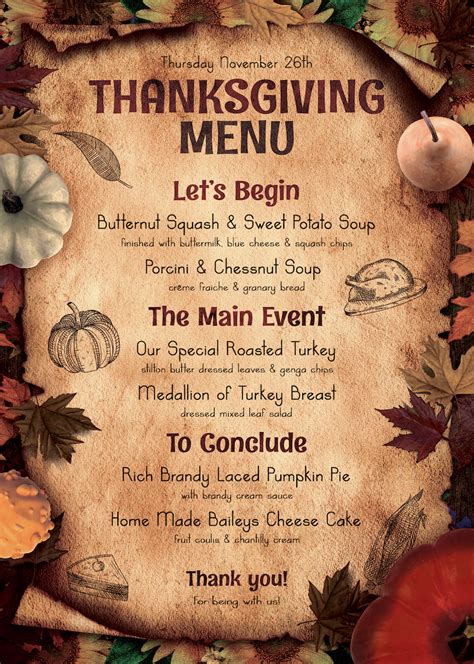 Thanksgiving Menu Template PSD for photoshop V2, Feast, Fall